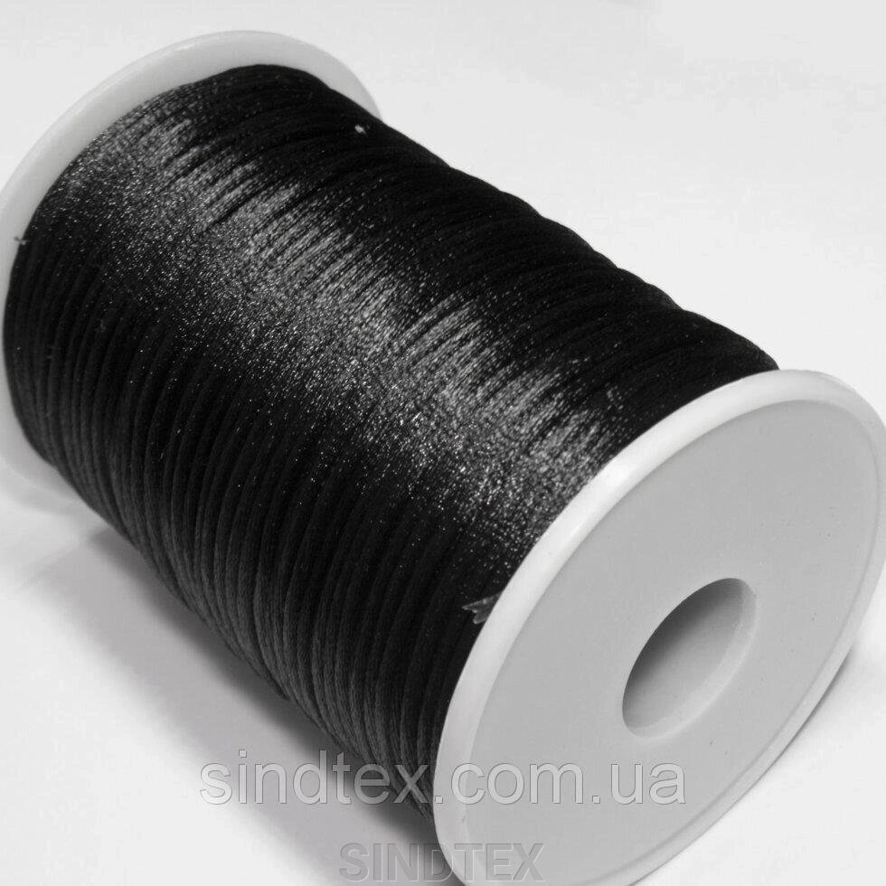 НА ВІДРІЗ корсетний шнур (сатиновий, шовковий) 2 мм ціна на 1м. Колір - чорний від компанії SINDTEX - фото 1