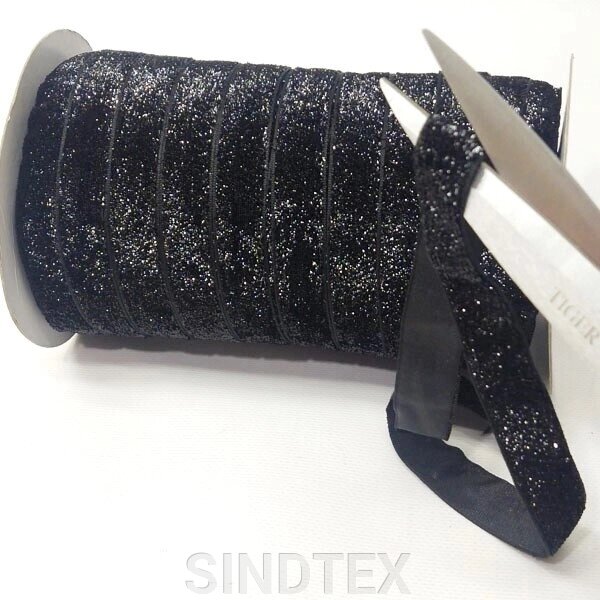 НА ВІДРІЗ оксамитова стрічка з люрексом декоротивна (2 см.) Чорна від компанії SINDTEX - фото 1