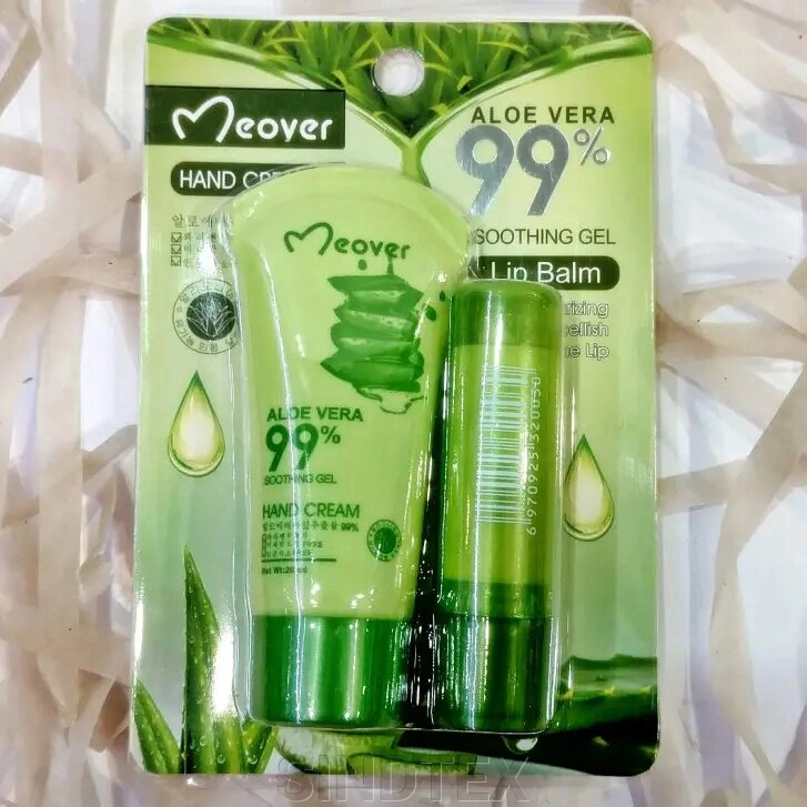 Набір 2в1 крем для рук + бальзам для губ MEOVER Aloe Vera 99% від компанії SINDTEX - фото 1