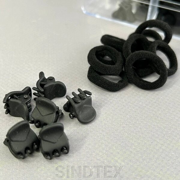 Набір "МІНІ" резинок і крабиків для волосся в органайзері - чорний від компанії SINDTEX - фото 1