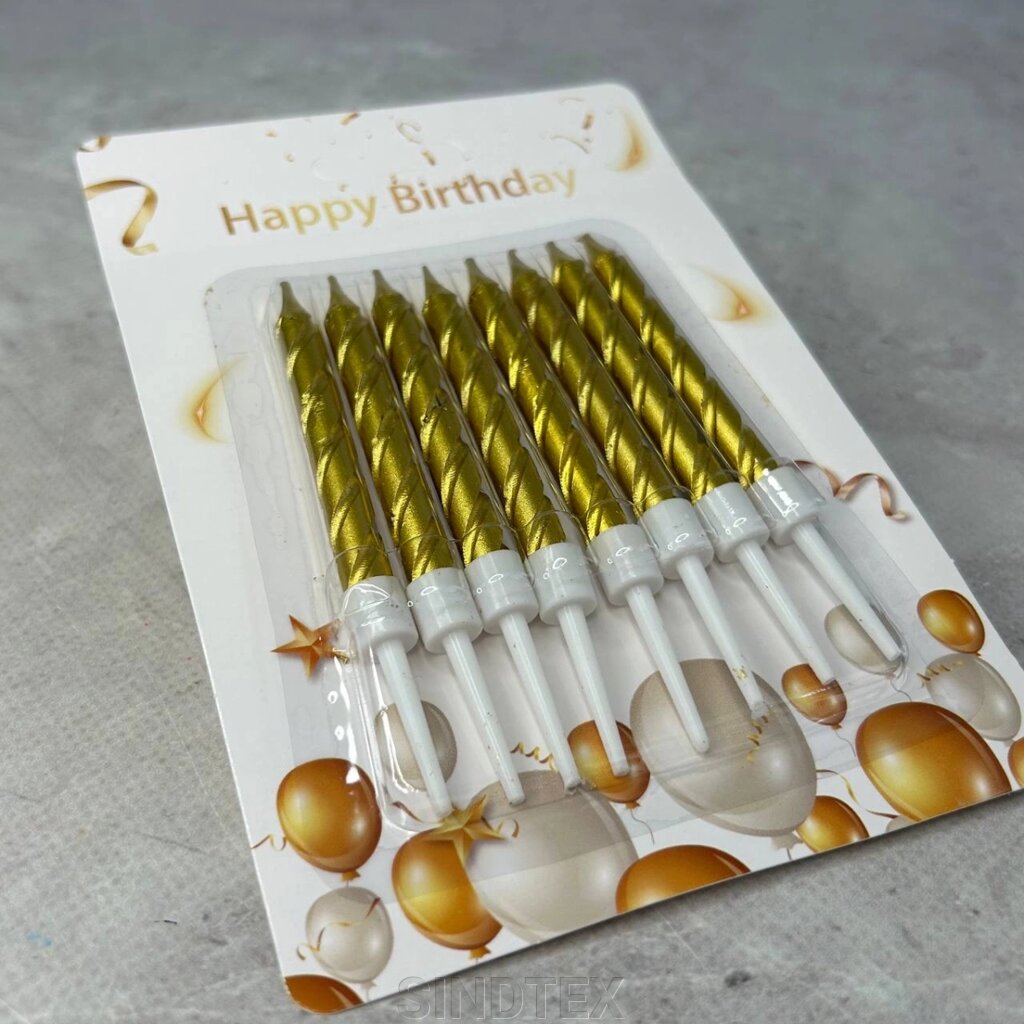 Набір свічок для торта, спіраль 8 шт - золото від компанії SINDTEX - фото 1