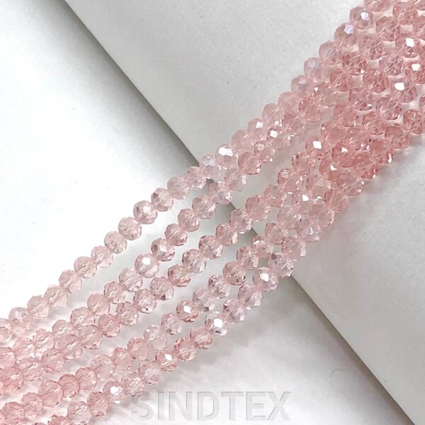 Намистини кришталеві рондель 4х3мм, нитка-135 шт, рожевий прозорий від компанії SINDTEX - фото 1