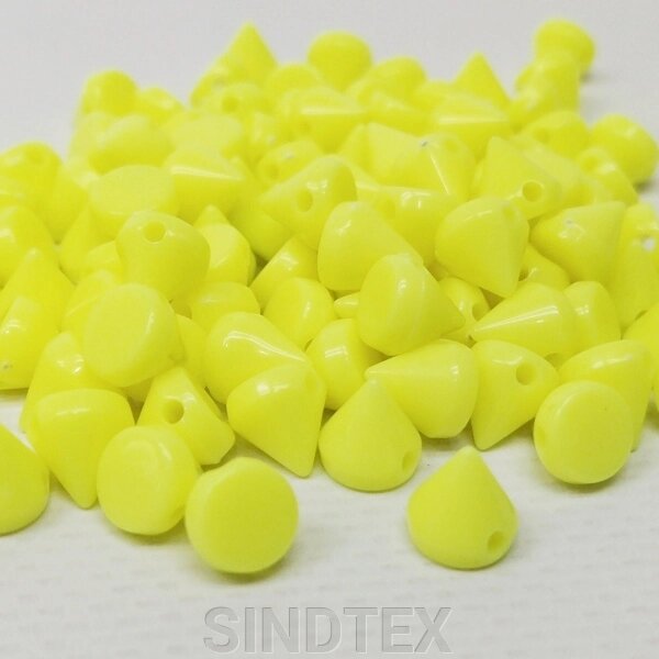Намистини пластикові конус 8х8мм - 10 гр, колір жовтий неон від компанії SINDTEX - фото 1