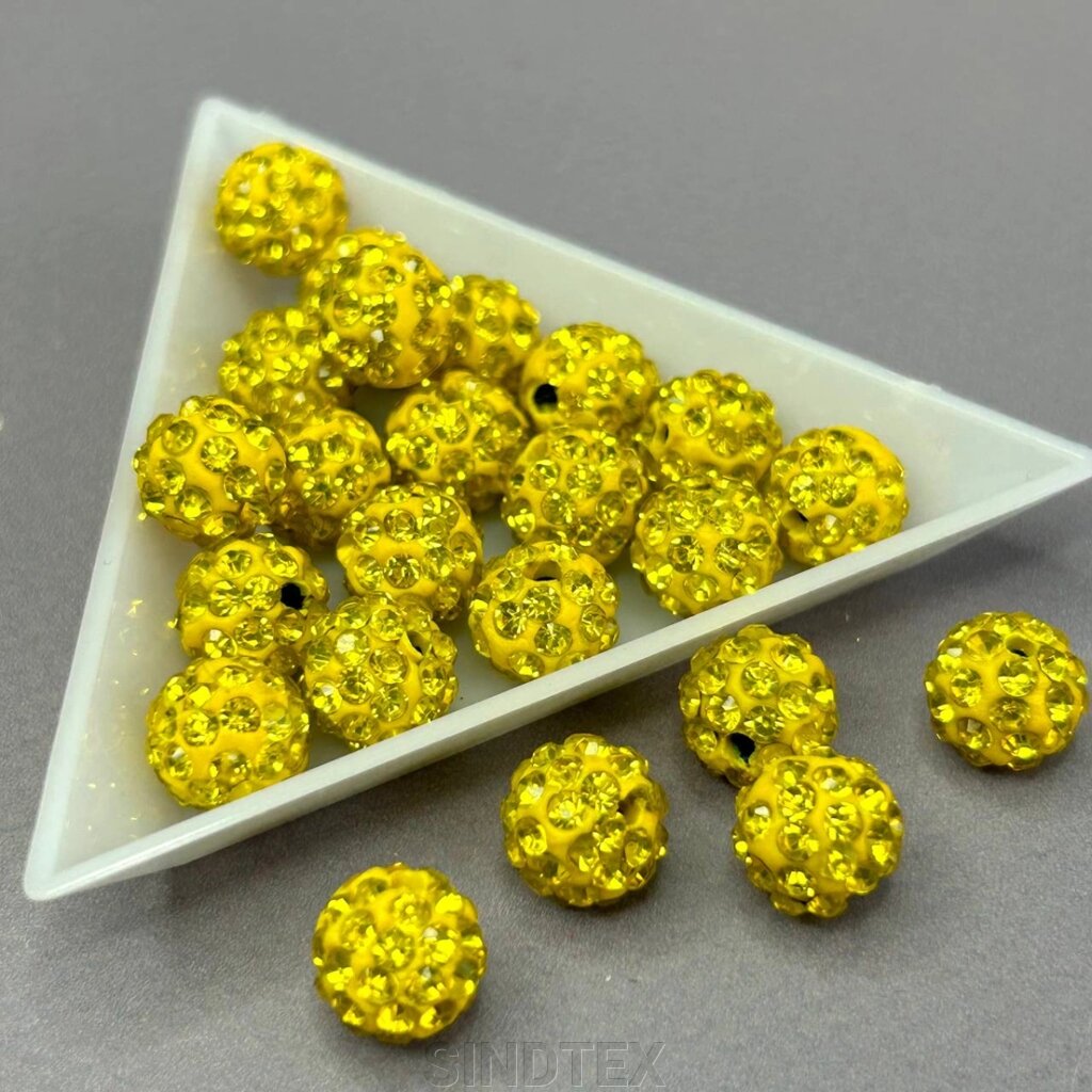 Намистини шамбала зі стразами 10 мм, - жовтий від компанії SINDTEX - фото 1
