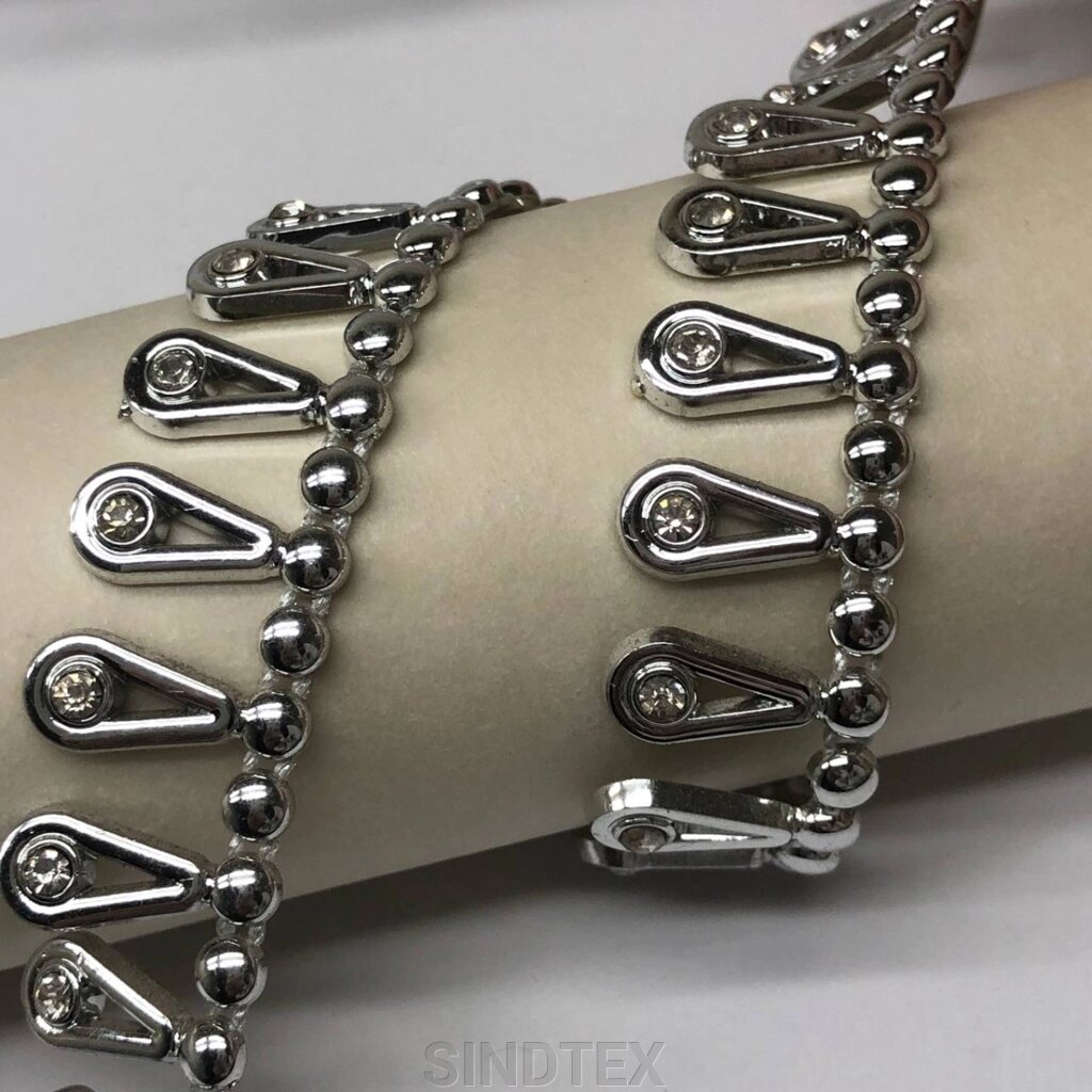 Напівбусини на нитці "Крапля зі стразами" - срібло від компанії SINDTEX - фото 1