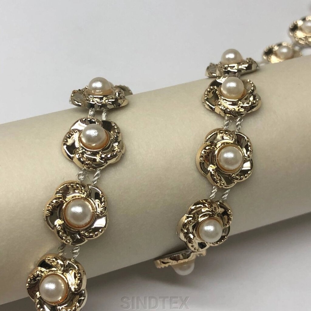 Напівбусини на нитці "Квітка з перлами" - золото від компанії SINDTEX - фото 1