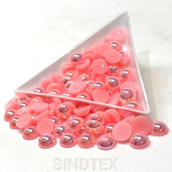 Напівбусини перламутрові 8мм, 10 гр/уп - колір рожевий #А17 з покриттям АВ від компанії SINDTEX - фото 1