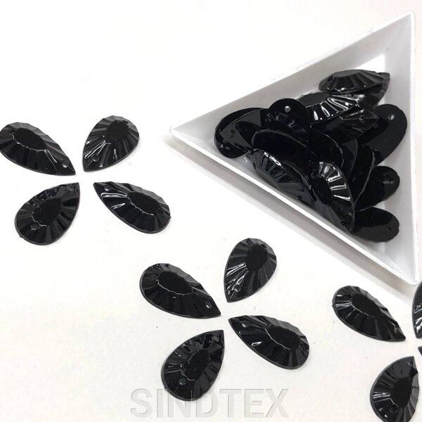 Напівбусини пришивні крапля грановані 12х20мм, 25 шт колір - чорний від компанії SINDTEX - фото 1