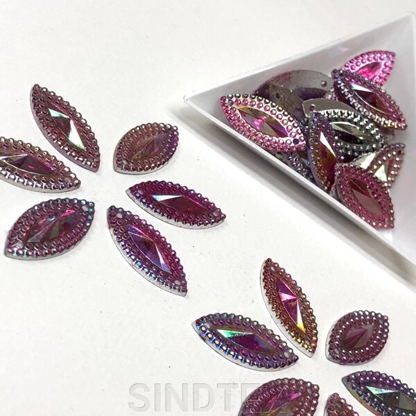 Напівбусини пришивні маркіз грановані 10х24мм, 25 шт колір - рожевий з переливами від компанії SINDTEX - фото 1