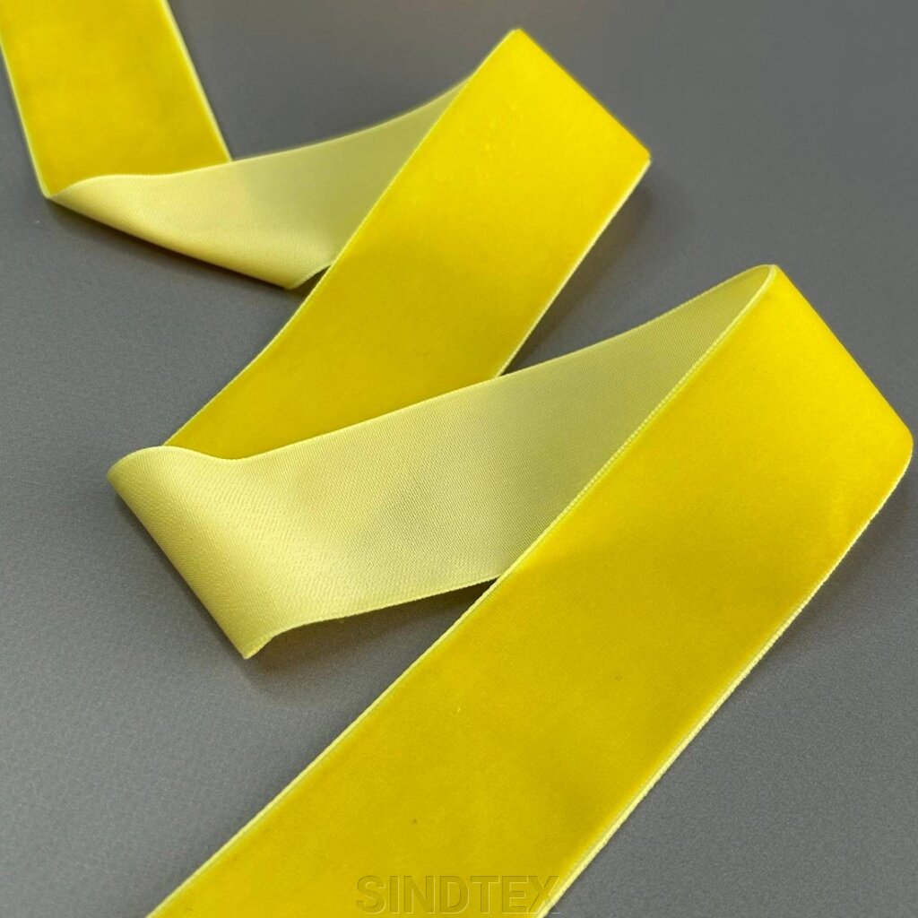 Оксамитова стрічка декоративна 4 см 22 м - жовтий від компанії SINDTEX - фото 1
