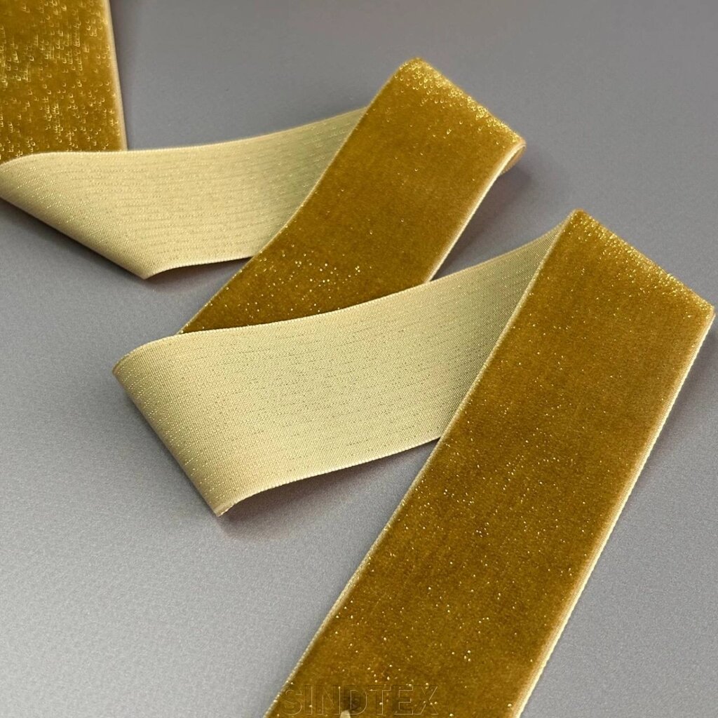 Оксамитова стрічка з люрексом золото 4 см 22 м - капучино від компанії SINDTEX - фото 1