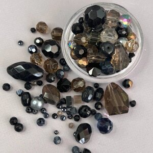 (150 гр) Намистини скляні МІКС кольорів і розмірів - чорний