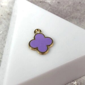 Підвіска металева "Конюшина з емаллю" 12х15 мм, - бузковий із золотом