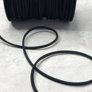 1 м - Шнур замшевий чорний 3х1,5 мм