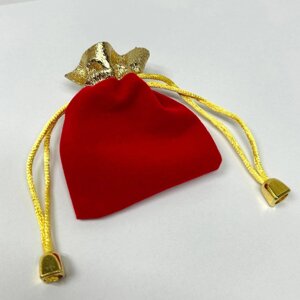Мішечок подарунковий велюровий 7х9 см - червоний із золотом
