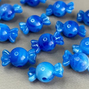 (20 гр) Намистини пластик цукерка 12х22 мм, - синій