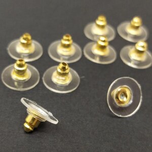10 шт - Заглушки для сережок залізні з пластиковою вставкою 10x6 мм, колір - Лимонне золото