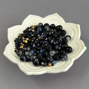 (40 гр) Намистини скляні МІКС кольорів і розмірів 8 мм - чорний