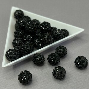 Намистини шамбала зі стразами 10 мм, - чорний із чорними стразами