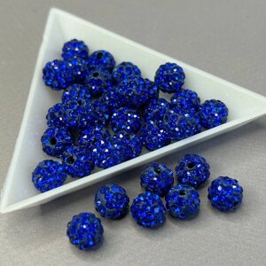 Намистини шамбала зі стразами 8 мм, - електрик