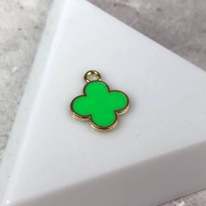 Підвіска металева "Конюшина з емаллю" 12х15 мм, - зелений із золотом