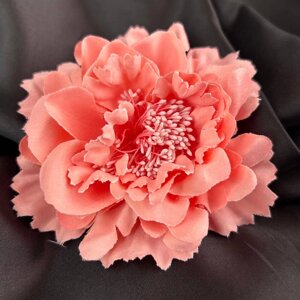 Брошка квітка хризантема 11 см, тканина - персиковий