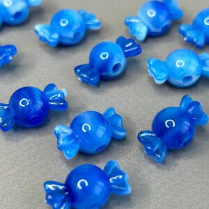 (20 гр) Намистини пластик цукерка 10х18 мм, - синій
