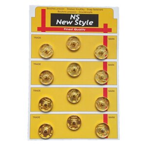 D=19мм, пришивні застібки-кнопки для одягу Sindtex 12шт метал колір золота