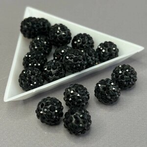 Намистини шамбала зі стразами 12 мм, - чорний із чорними стразами