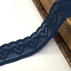 Оздоблювальна еластична резинка мереживо для білизни 3 см - колір синій