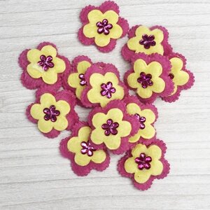 Фетрові квіточки для декору 3см рожеві/жовті