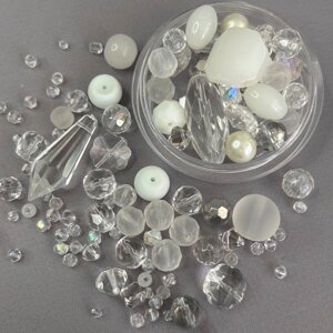 (150 гр) Намистини скляні МІКС кольорів і розмірів - білий