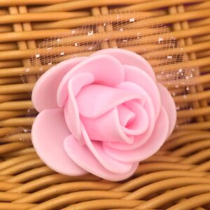 Троянда з фатином латексна (фоаміран), бутон 3 см - світло рожева
