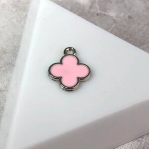 Підвіска металева "Конюшина з емаллю" 12х15 мм, - рожевий у сріблі