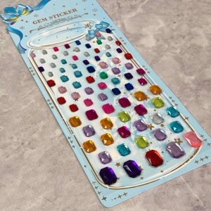 Стрази наклейки для декору на планшетці 10х26 см - кольорові камінці