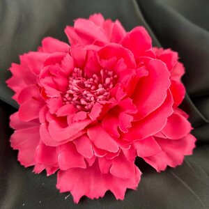 Брошка квітка хризантема 11 см, тканина - рожевий