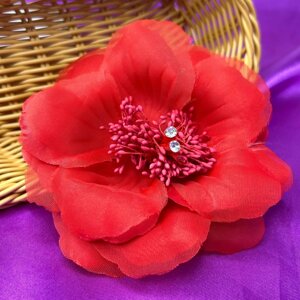 Брошка квітка 11 см, тканина - червоний
