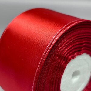 Стрічка атласна 5см (27м) 8055 - червона зі срібною ниткою