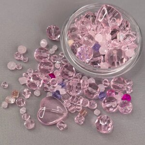 (150 гр) Намистини скляні МІКС кольорів і розмірів - рожевий