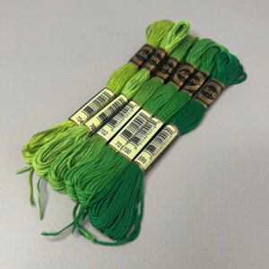 (6 шт по 8м) Набір муліне Airo (нитки для вишивання) - зелений мікс (704-699)