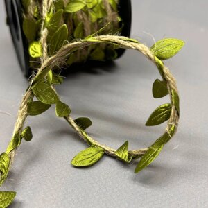 Тасьма мотузка з листочками "Ліана" 20 мм, моток 9 м - оливковий
