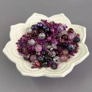 (40 гр) Намистини скляні МІКС кольорів і розмірів 8 мм - фіолетовий