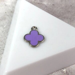 Підвіска металева "Конюшина з емаллю" 12х15 мм, - бузковий у сріблі