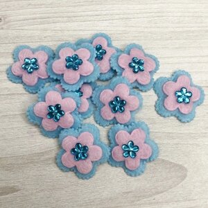 Фетровые цветочки для декора 3см. голубые