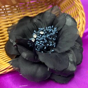 Брошка квітка 11 см, тканина - чорний