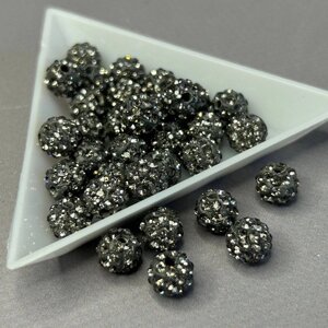Намистини шамбала зі стразами 8 мм, - сірий