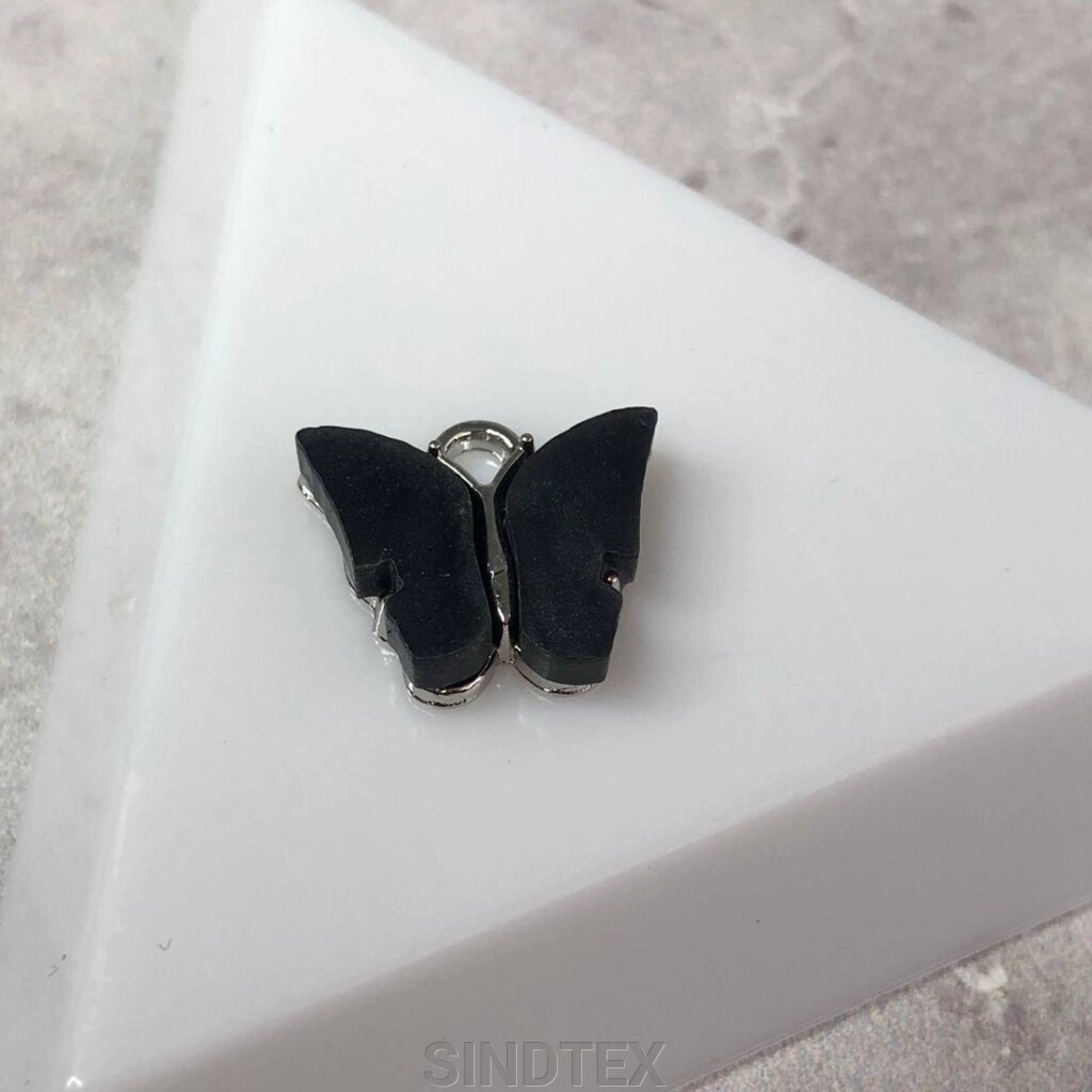 Підвіска "Метелик з перламутром" 14 мм, - сірий у сріблі від компанії SINDTEX - фото 1