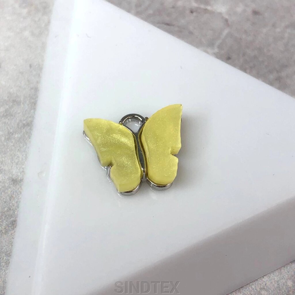 Підвіска "Метелик з перламутром" 14 мм, - жовта у сріблі від компанії SINDTEX - фото 1