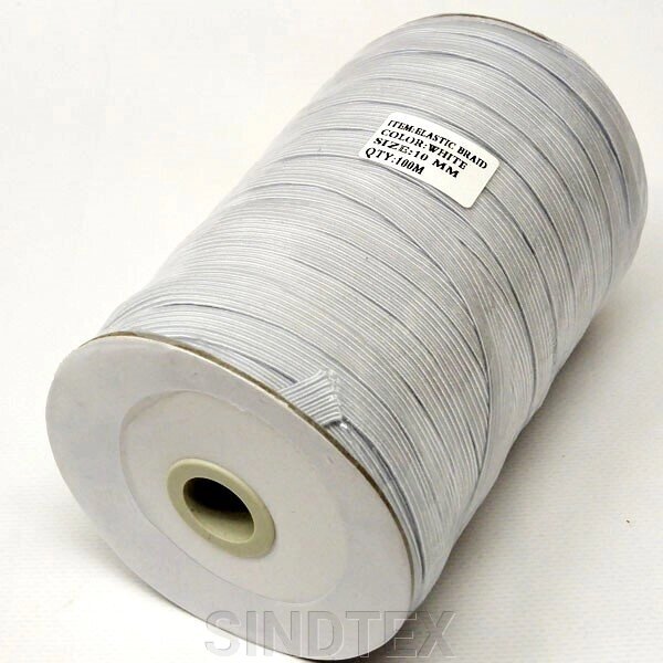 Плоска біла резинка білизняна 10 мм 92м від компанії SINDTEX - фото 1