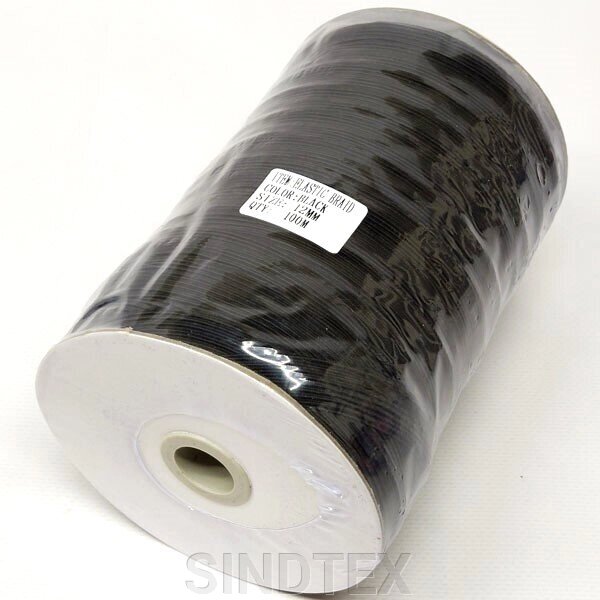 Плоска чорна резинка білизняна 12 мм 92м від компанії SINDTEX - фото 1